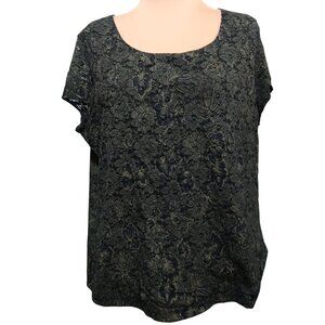 Alfani 2X Black Lace Floral Blouse Elegant Feminine Plus Size Dressy Top Chic